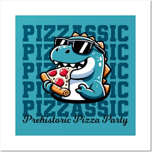 Pizzassic Prehistoric Pizza Party - Funny Dinosaur Posters and Art